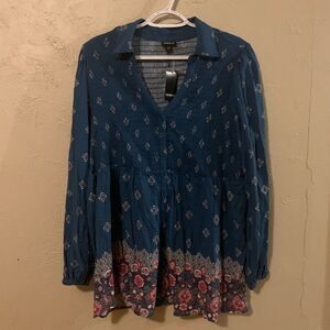 Torrid BABYDOLL RAYON SLUB SMOCKED BUTTON-FRONT TUNIC TOP